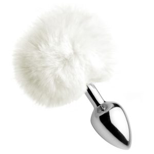 White Fluffy Bunny Tail Anal Plug